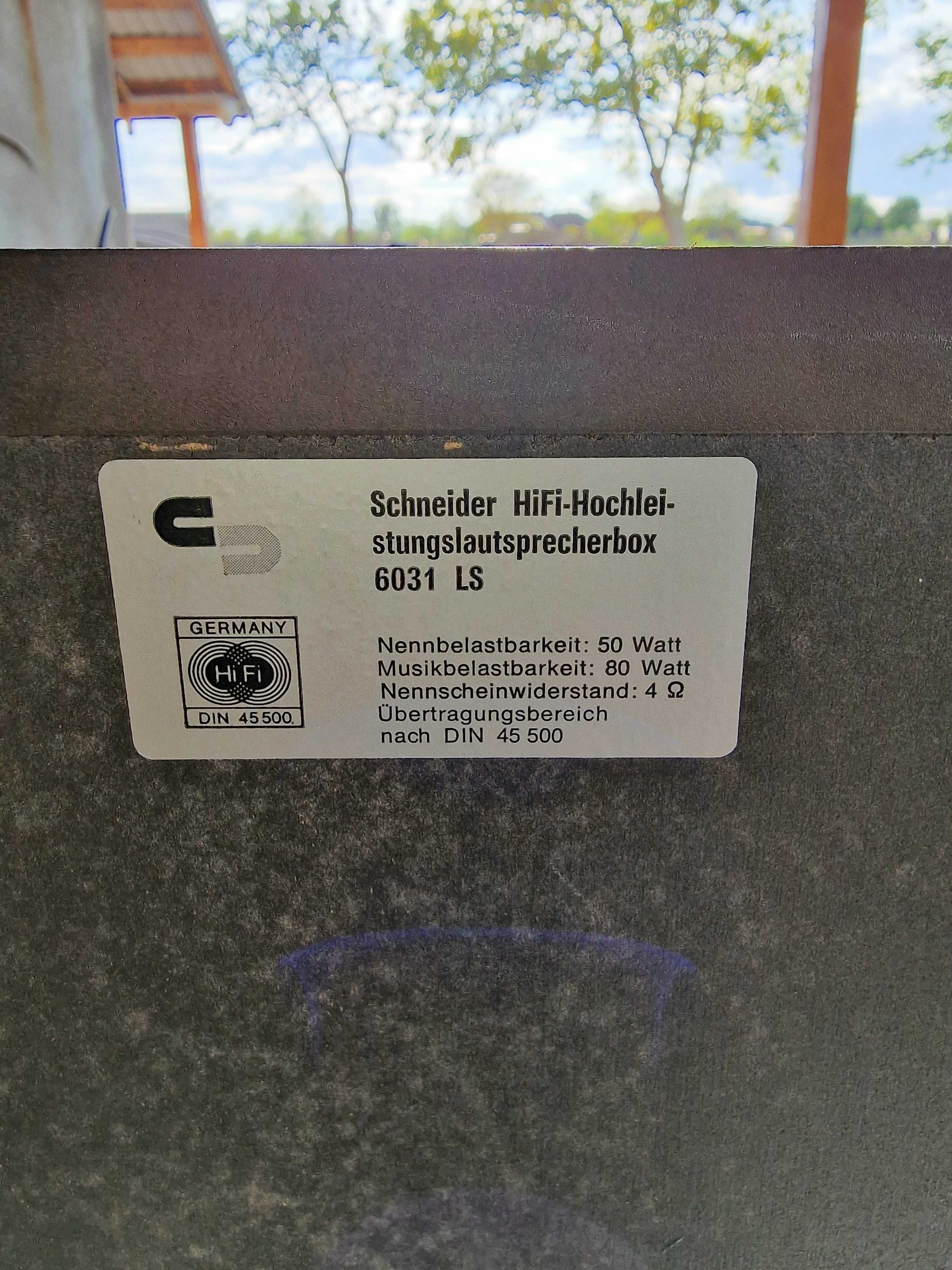 Boxe Schneider 6031LS, in stare foarte buna. Calitate DIN 45500!
