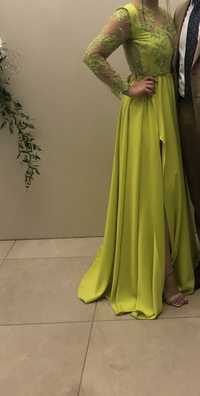 Rochie de gală, cu slit, verde lime, 38