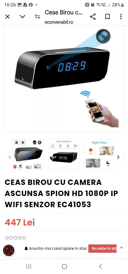 Ceas de birou spy cu camera ascunsă