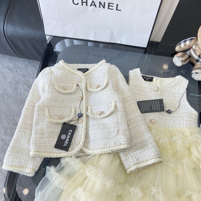 Set de fetiță: rochiță din tulle fin și sacou scurt din tweed ivory