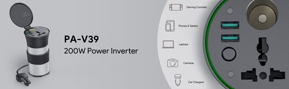 Invertor AUKEY 200W, DC 12V la AC 230V