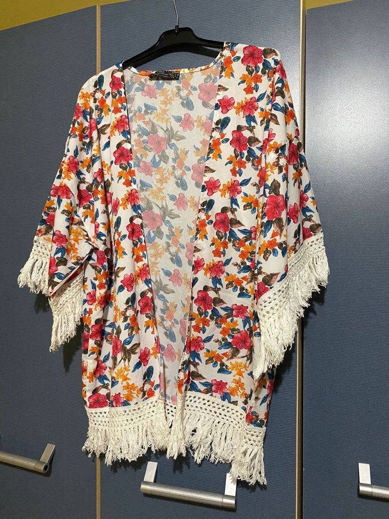 Kimono/ Caftan pentru plaja floral cu franjuri mărime M