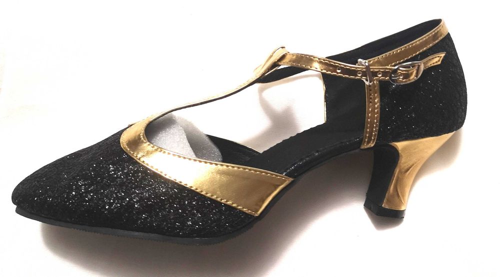 Vand pantofi special de dans, negri luciosi cu auriu, marimea 41, noi