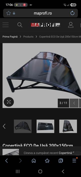 Copertină ECO de ușă 125 cm marchiză adăpost acoperiș negru-antraci