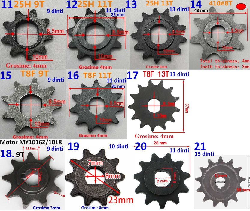 Pinioane 6,7,11,13,14,20,44 dinti pentru motor. Pinion Noi!