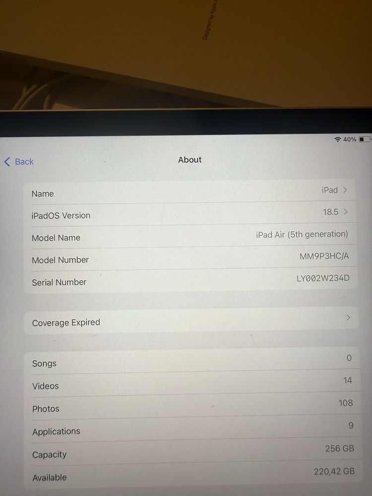 Ipad Air GEN 5 (2022) 256 GB Wi-Fi