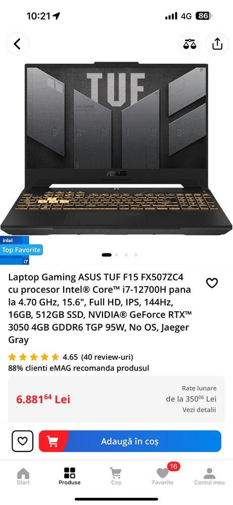 Laptop gaming ASUS TUF F15