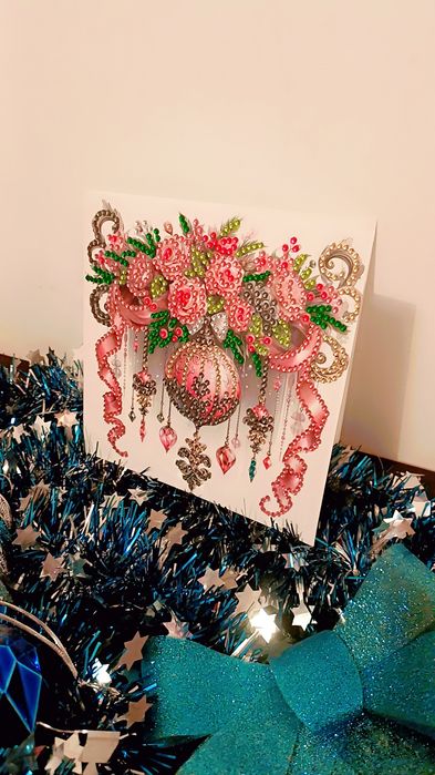 Felicitare de Crăciun cu Mozaic de Diamante – Strălucire și Eleganță