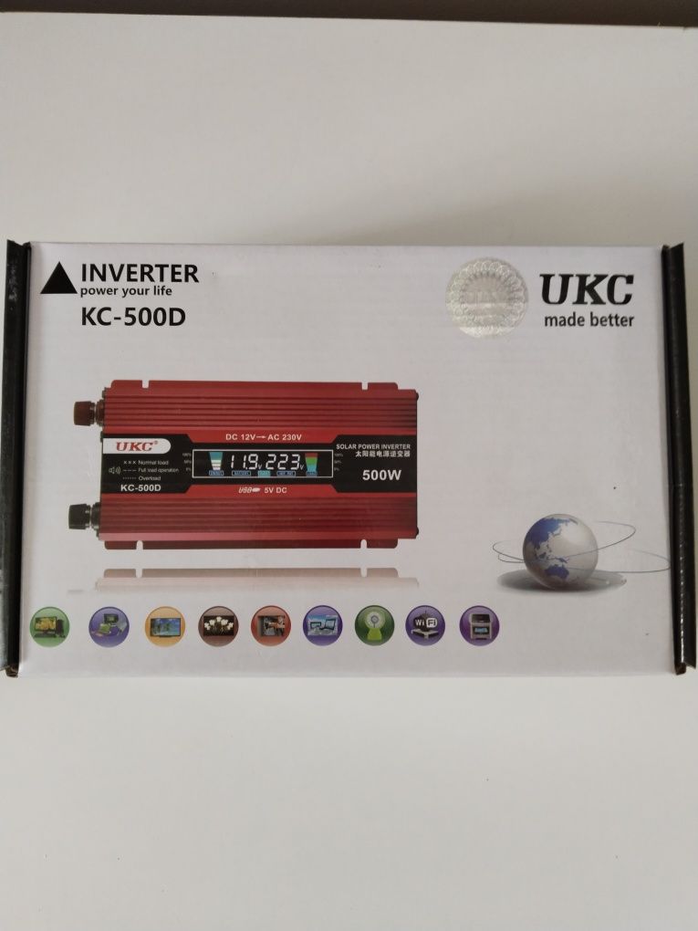 Автомобилен преобразувател на напрежение UKC KC-500D LCD DC/AC 12V-230