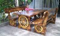 Masa cu bănci și scaune  din lemn  pentru  terasă foișor