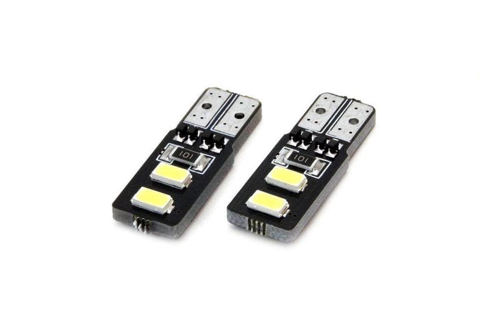 Bec de pozitie tip LED Canbus, T10 W2.1x9.5 W5W, 12V 2W, 4 SMD 5730, culoare alb, Amio, set 2 buc