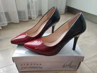Лачени елегантни обувки на ток в цвят червено-черно (омбре) 38ми номер