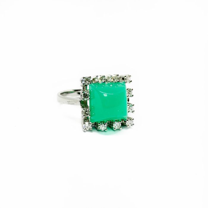 Inel din aur alb de 14k calcedonia si diamante naturale