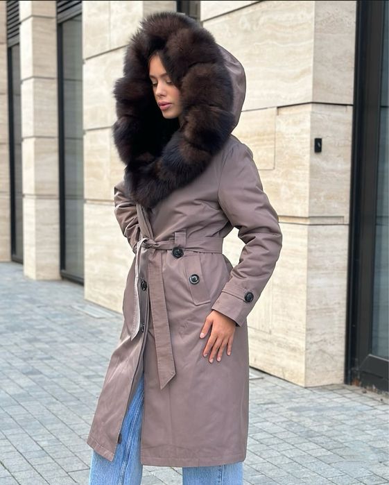 Парка-тренч с натуральным мехом, размер 48