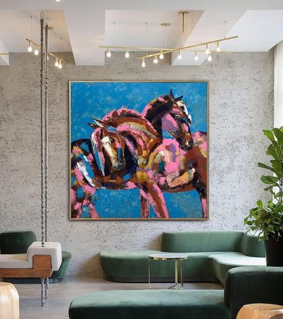 Картина холст масло Лошади абстрактная живопись современный арт