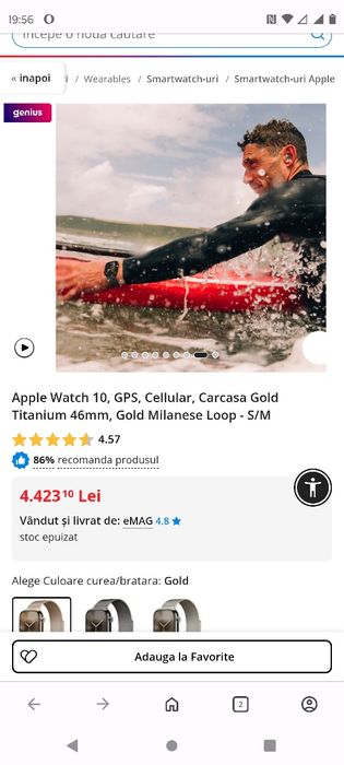 Apple Watch 10, GPS, Cellular, Carcasa Gold Titanium 46mm, Gold Milane