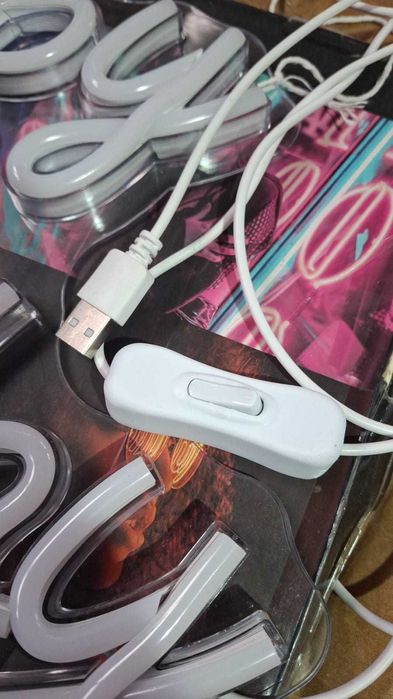 Lumina LED Neon, Happy Birthday, 42x32 cm, USB, alb cald