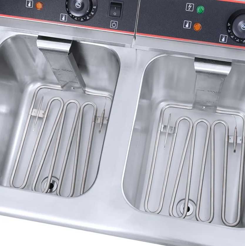 Friteuză electrică din inox, 8+8 litri cu manere laterale,NOUA