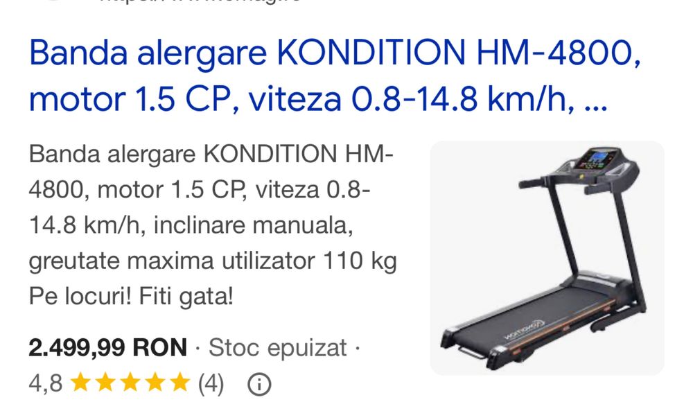 Banda de alergare KONDITION HM-4800 1.5 CP, viteza 0.8-14.8 km/h,