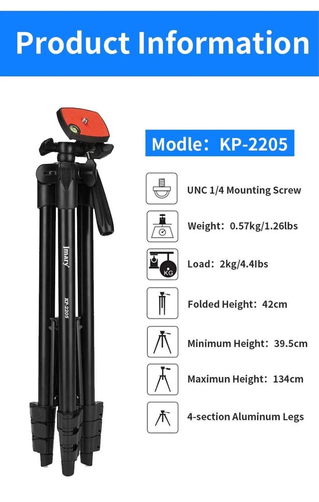 Штатив-Трипод для Видеокамер и телефона Jmary KP-2205