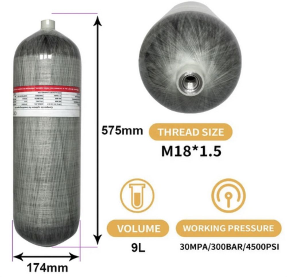Карбонова бутилка 9L 300бар Tuxing PCP