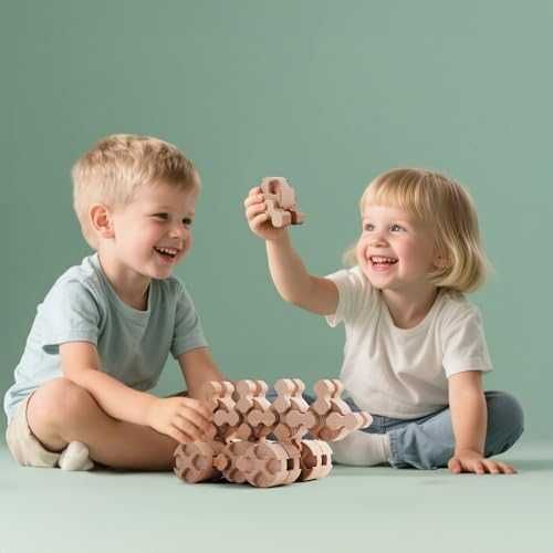 Нови Дървени конструктори за деца 3+ Montessori STEM играчка с чанта