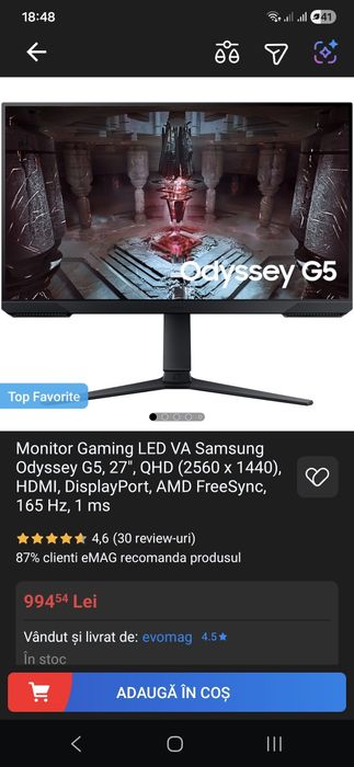 Monitor Led gaming Samsund Odyssey  G5 27 inch garantie