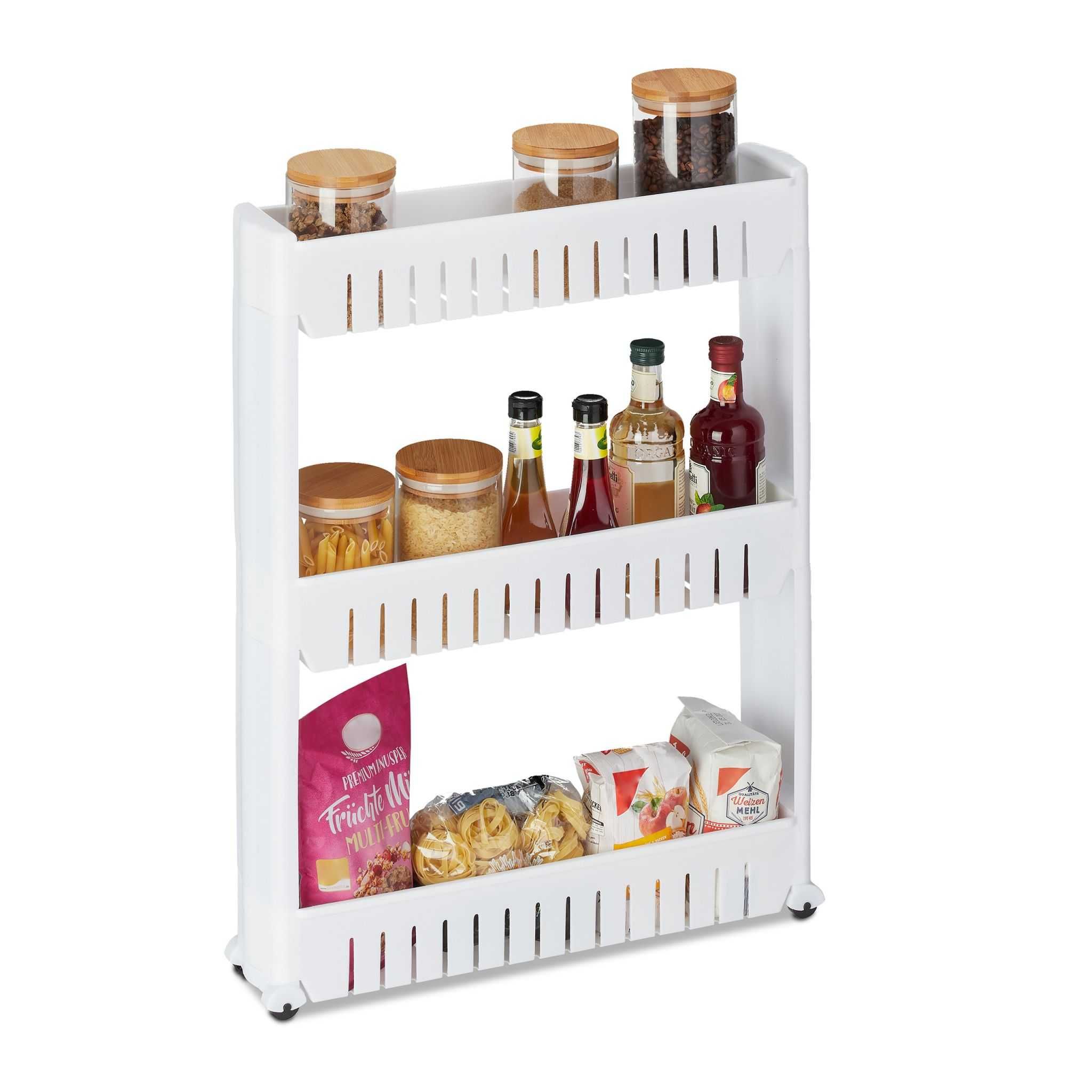 Etajera ingusta cu 3 rafturi si roti organizator mobil 71x12.5x54 cm