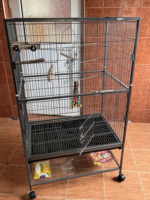 PawHut cușcă pentru păsări de interior din oțel și lemn 78x52x132cm