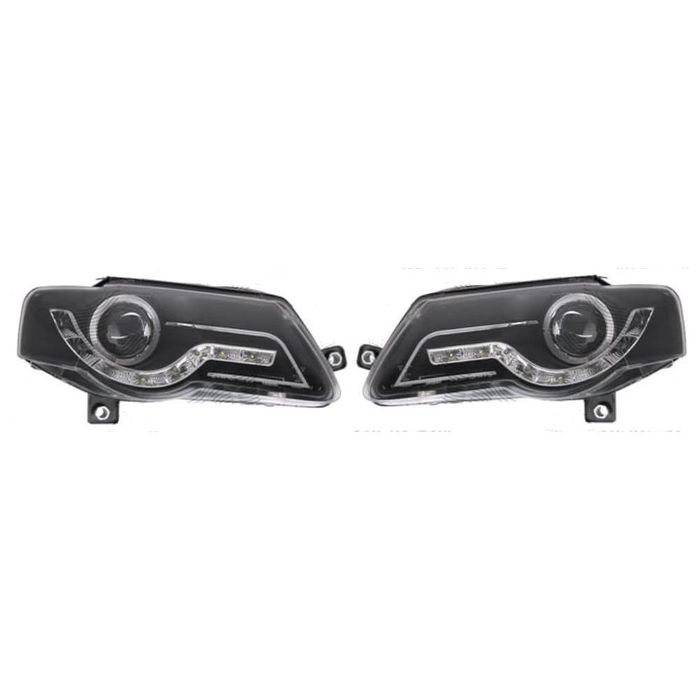 Set faruri tuning VW Passat (B6) 01.2005-07.2010 Dreapta+stanga daytime running light, tip bec H9, transparent-negru, manual,
