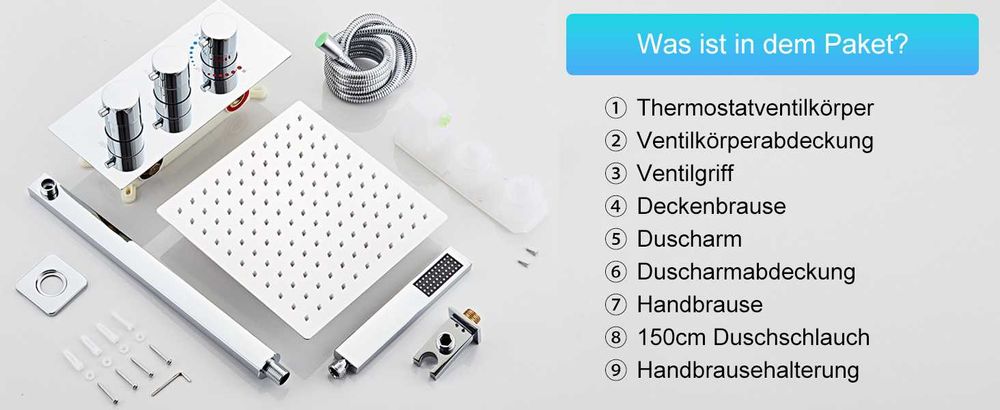 Baterie Incastrata+ termostat+ dus 30cm Black/Crom,REDUS de la 1250RON