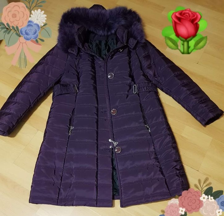 Haina matlasata dama,sezonul rece,material impermeabil,gluga blana nat