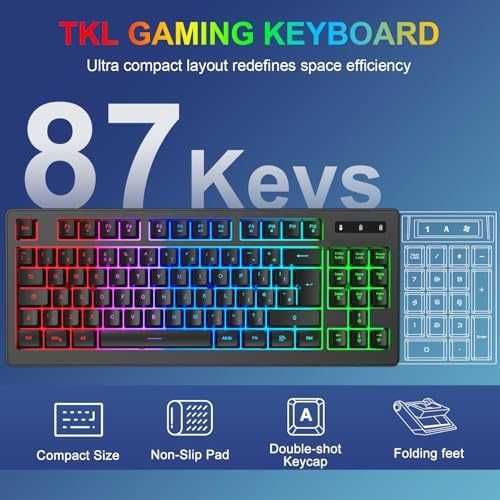 Нова Безжична гейминг клавиатура мишка RGB TKL UK Layout за PC/конзоли