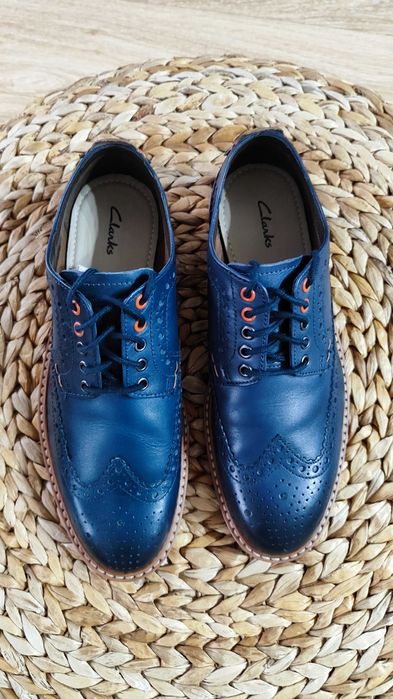 Официални мъжки кожени обувки НОВИ Clarks Pitney Limit 41 Blue