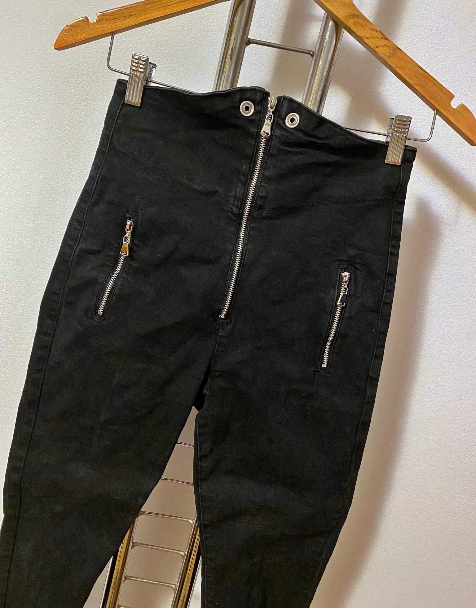 Blugi skinny talie inalta cu fermoare