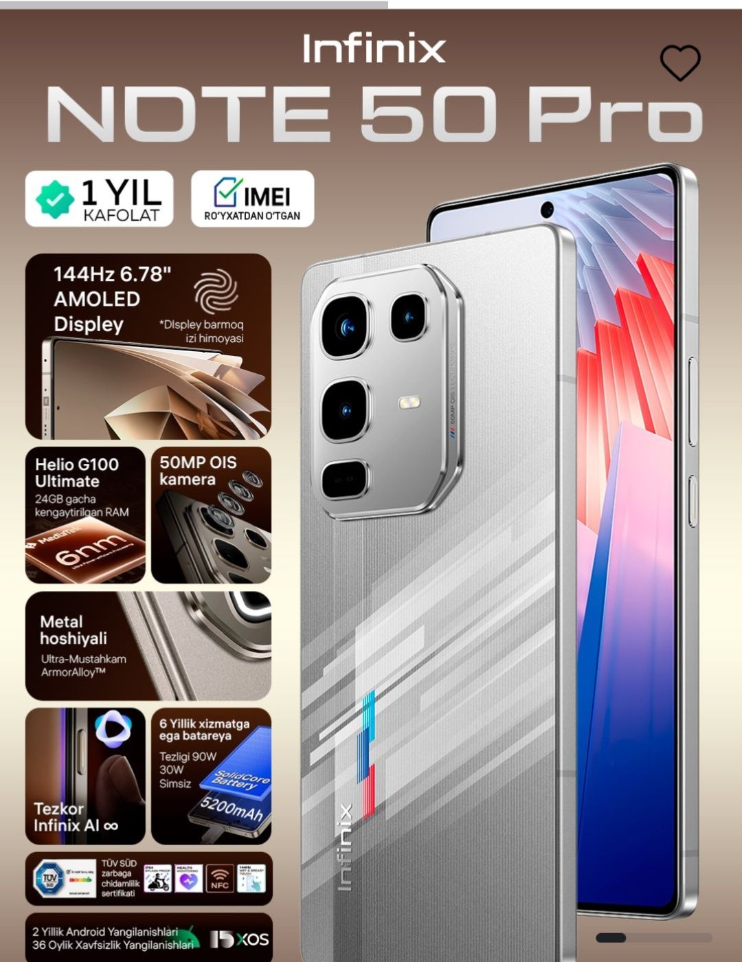 Infinix not 50 pro ideal yangi hali 5 kun buldi