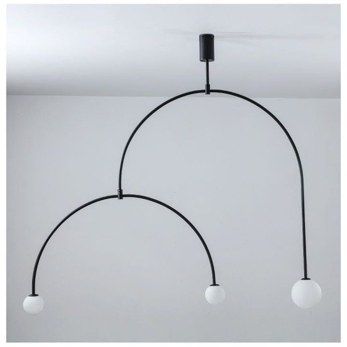 Candelabru Waves,  corp din metal, abajur sticla, negru/alb