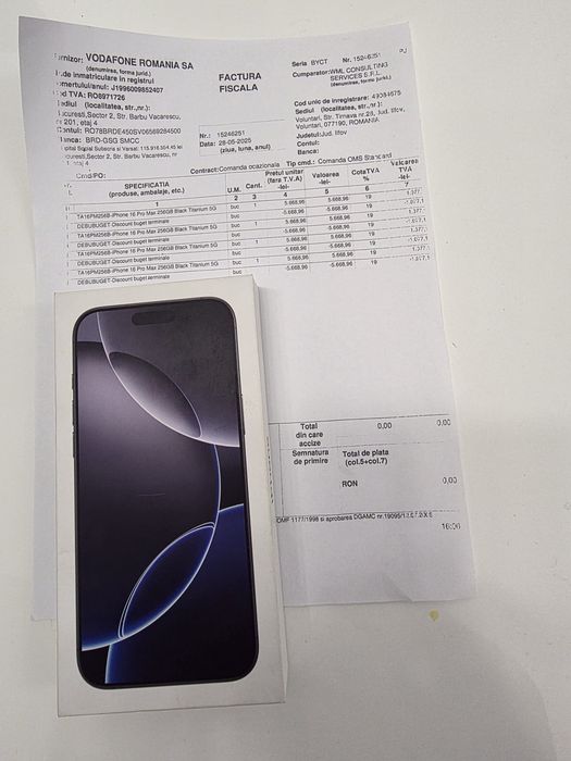 Iphone 16 Pro Max 5G Black 256Gb NOU Sigilat Factură 2 ANI GARANȚIE