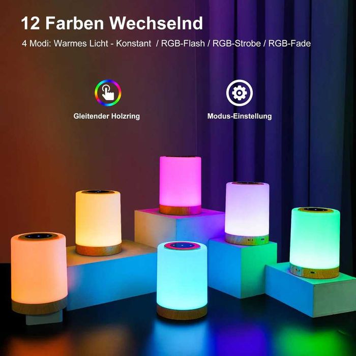 Lampa de Noptieră REYLAX, Reglabilă, 12 Culori, USB