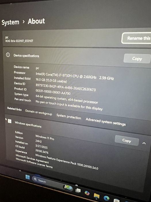 Lap top asus rog i 7  video ge Force 1660 ti