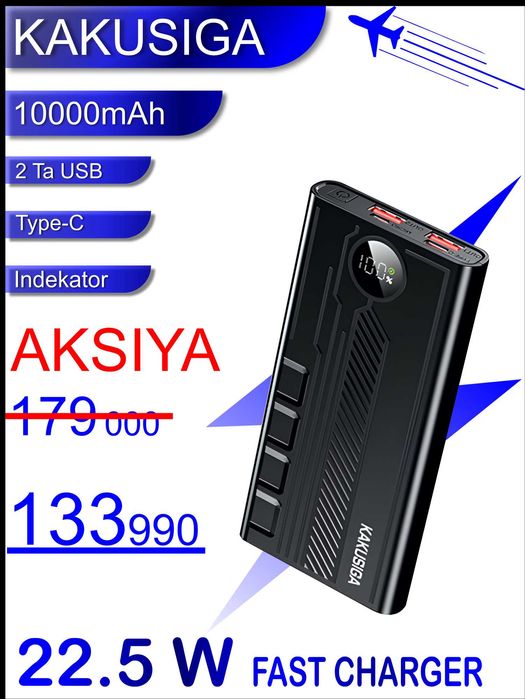 Original Power Bank KAKUSIGA 10000mAh | 22.5W Fast Charge | Poverbank