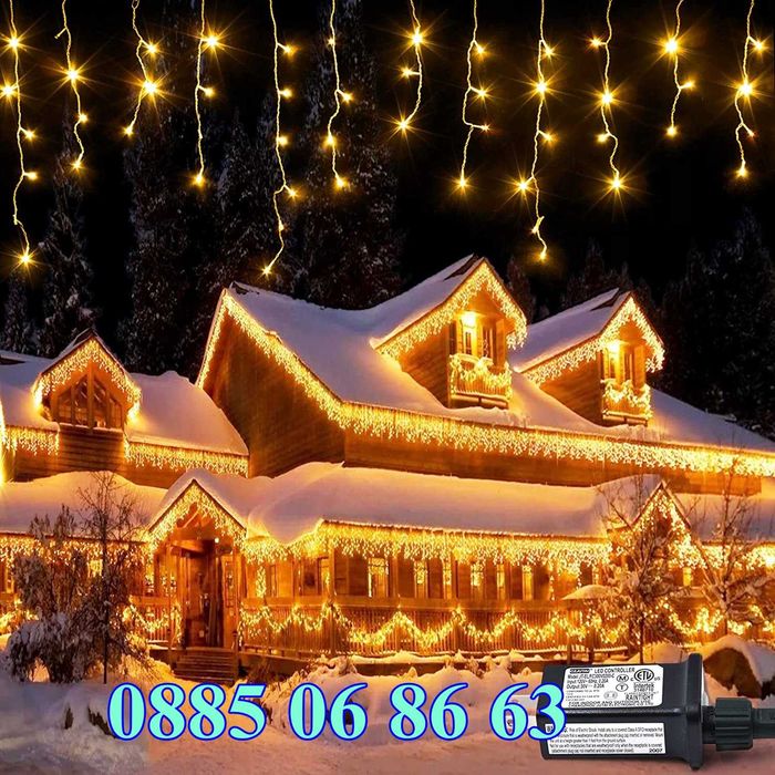 Коледни лампички тип завеса 3м, Коледна завеса, жълта светлина