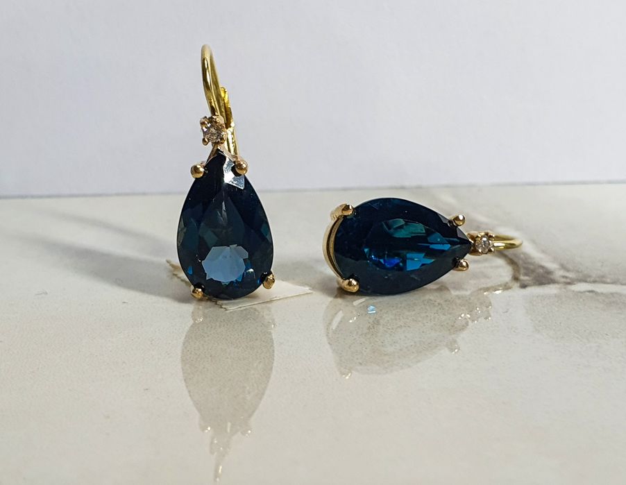 Cercei din aur de 14K cu diamante naturale și topaz albastru  5,76 g