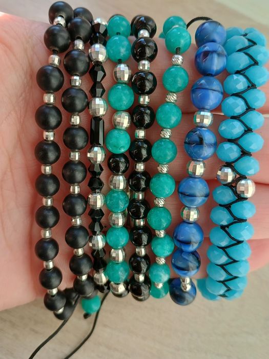 Bratari handmade cu bilute din argint pe snur reglabil