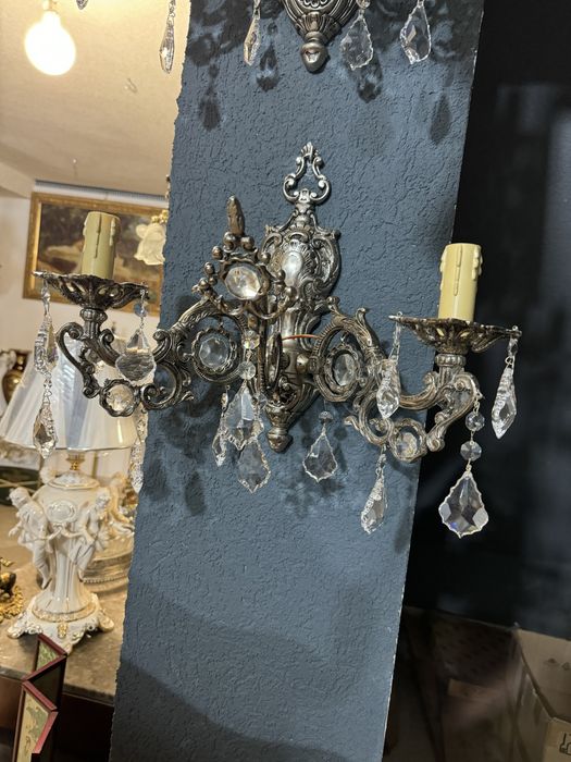 Candelabru-bronz masiv-argintat +2 aplice