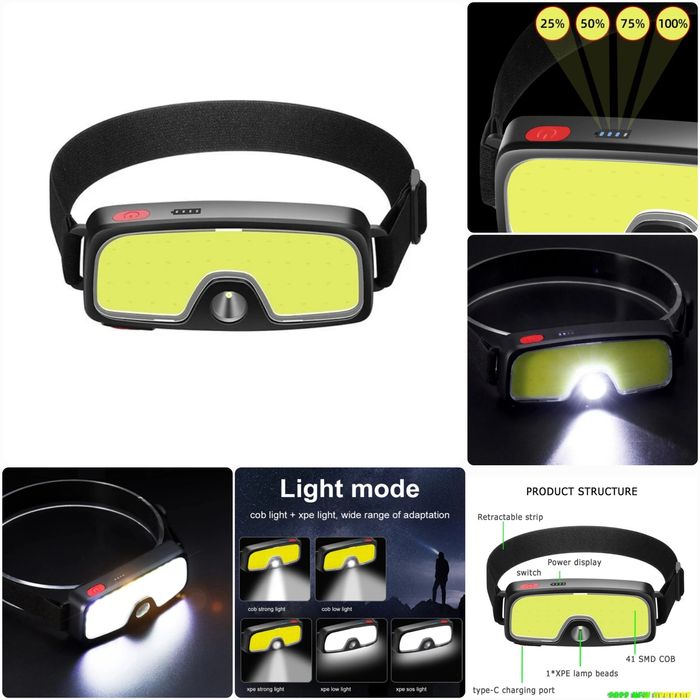 LED Bosh Fonar • COB + Spot • 230° Keng Nur • Kuchli • USB Zaryad