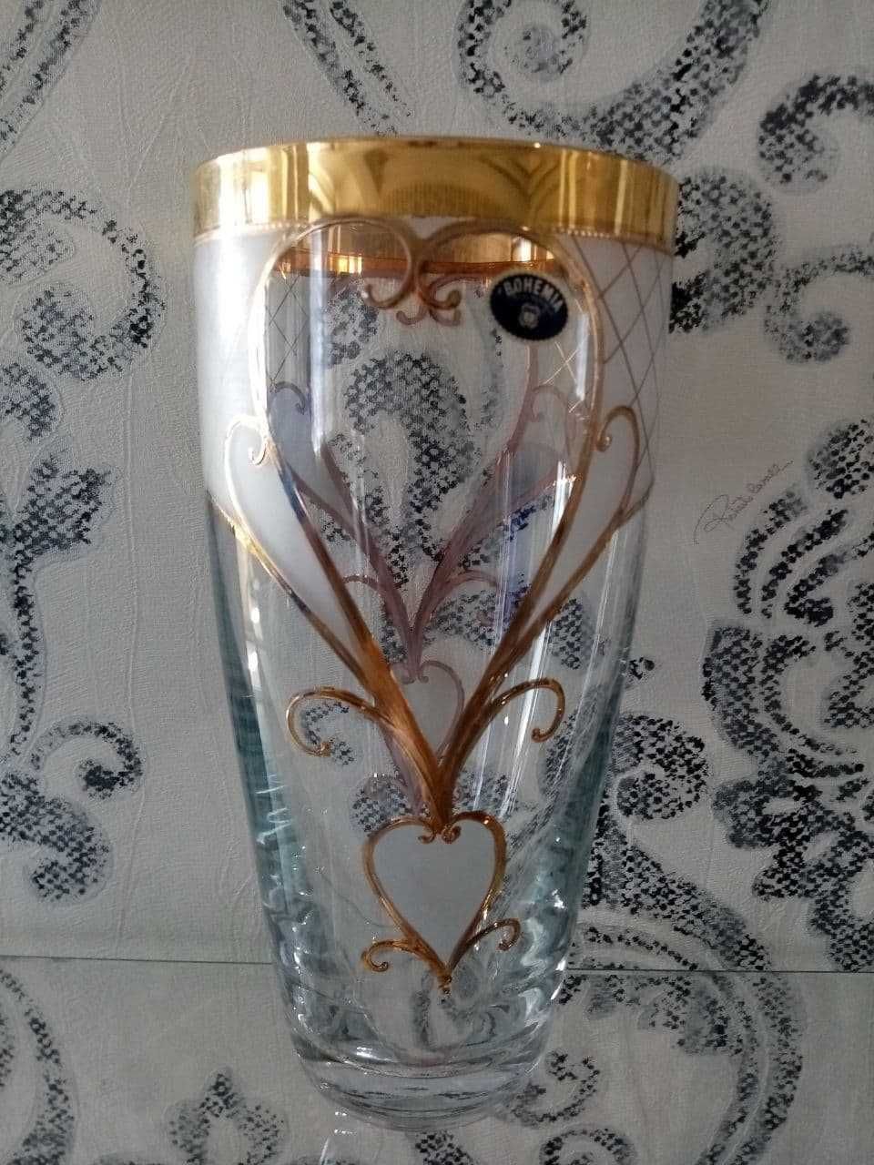 Чехия. Хрусталь Богемия. Роскошная новая ваза для цветов с позолотой.