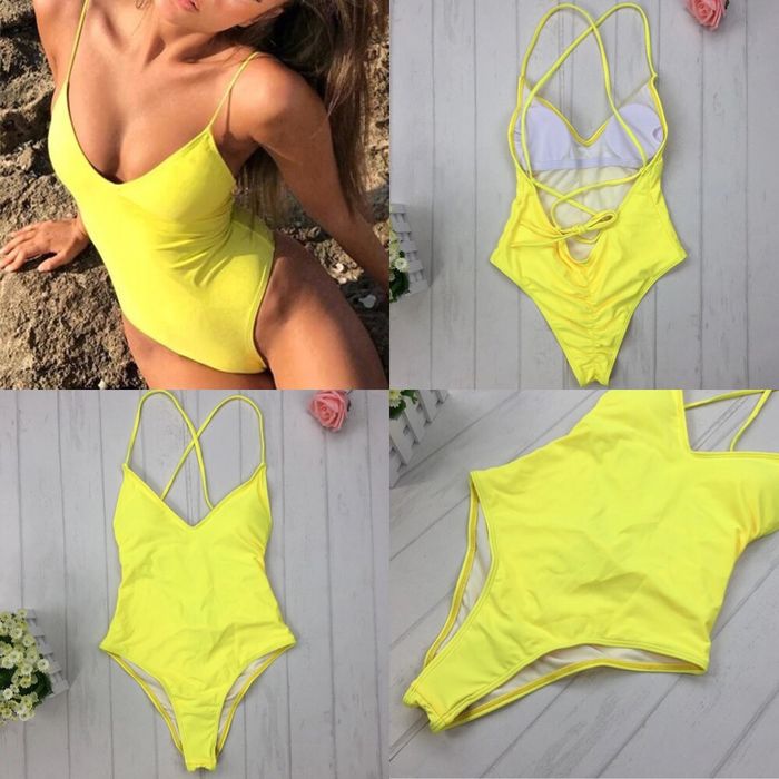 Costum de baie intreg Push Up brazilian galben tanga stil Victoria