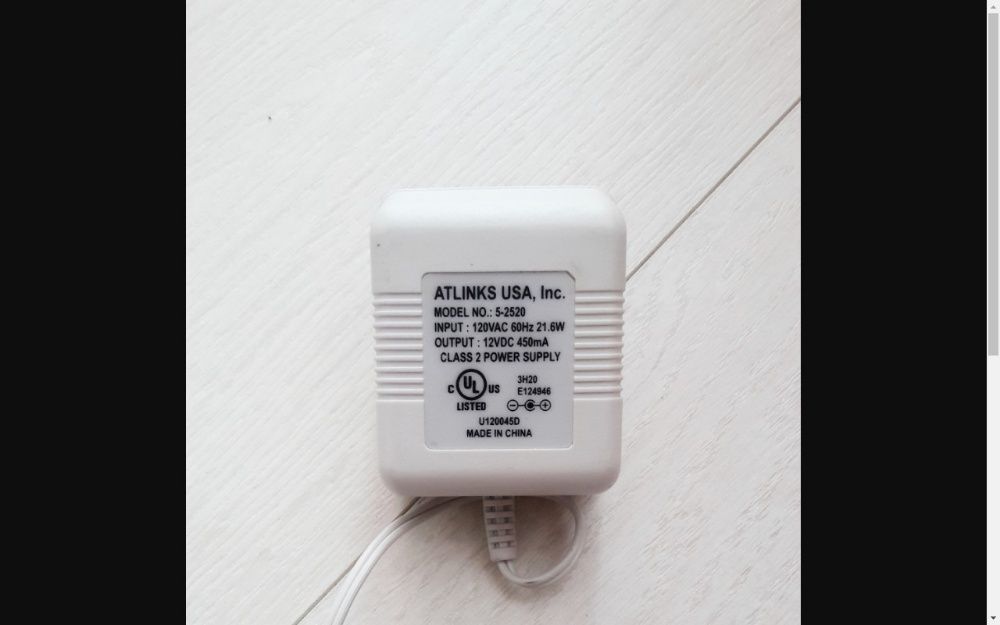 Charger INPUT 120 V OUTPUT 12 VDC , 450 mA , stecher US