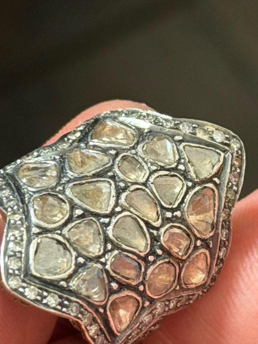 Стар Пръстен 14к злато и сребро. Диаманти Холандска роза. 19в